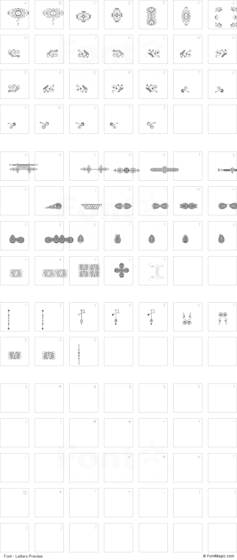 Naive Ornaments Font - All Latters Preview Chart